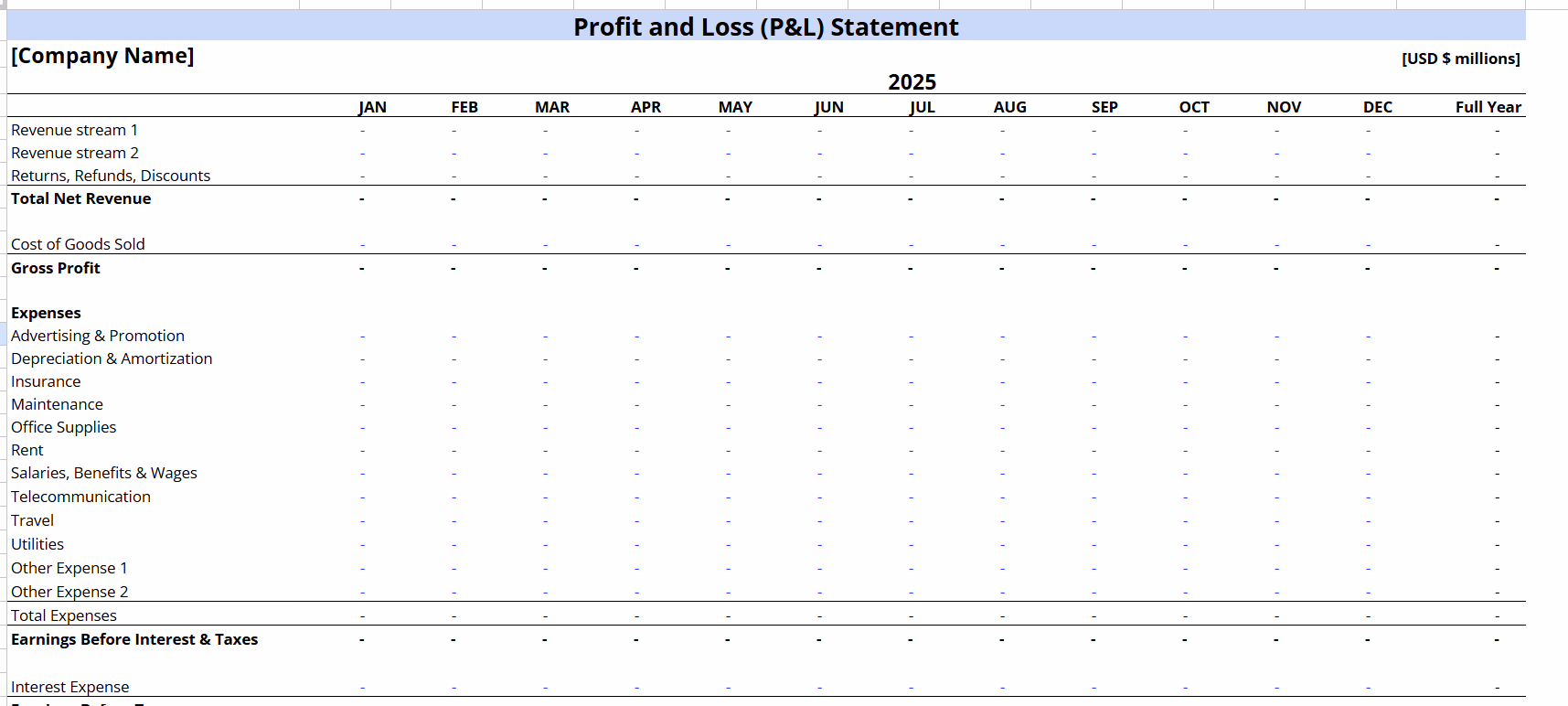 Profit & Loss Statement preview