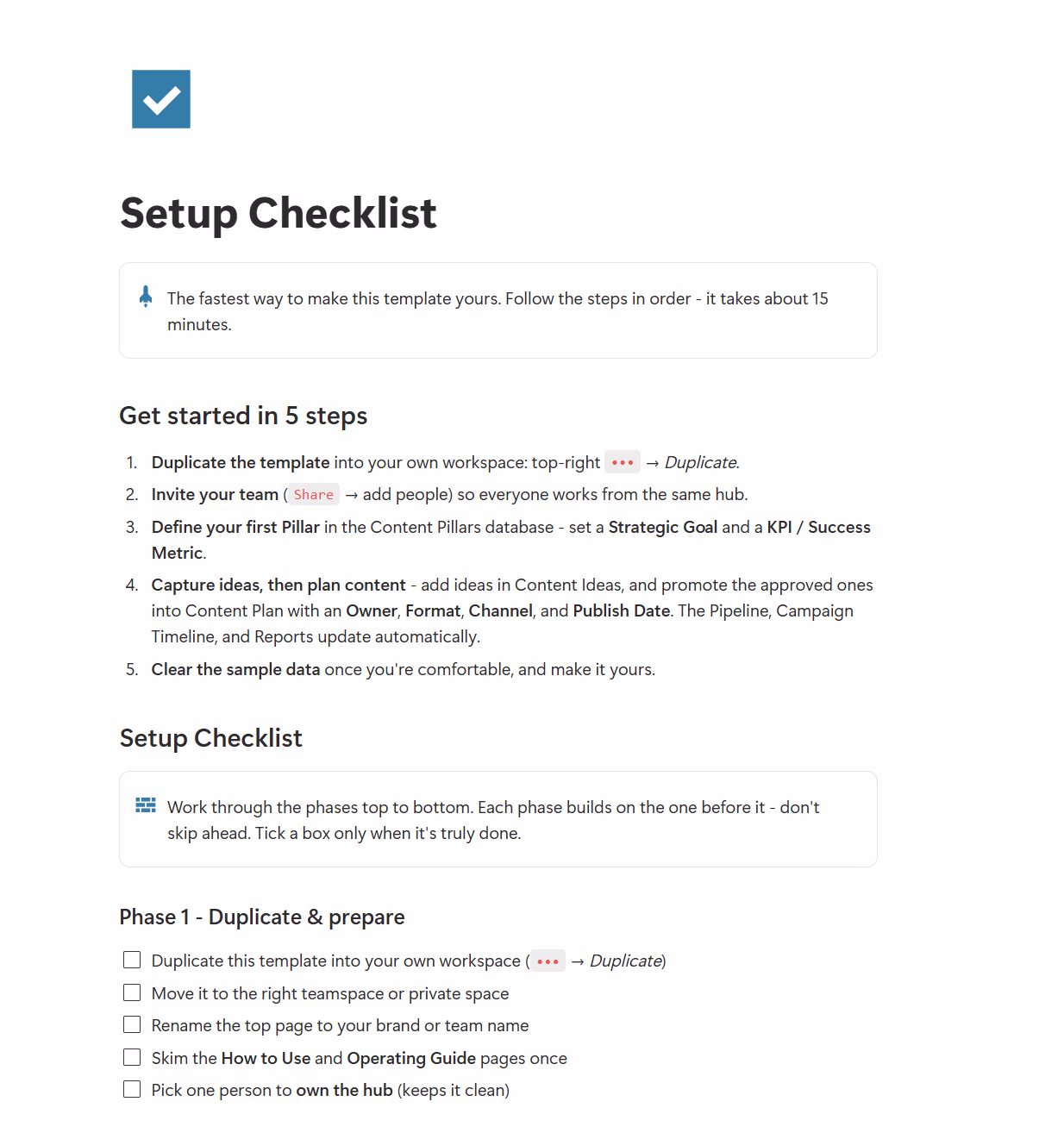 Setup Checklist & Study Case