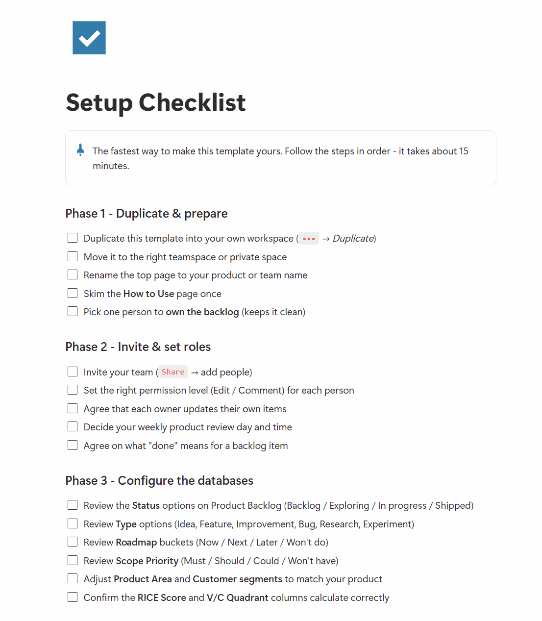 Setup Checklist & Study Case
